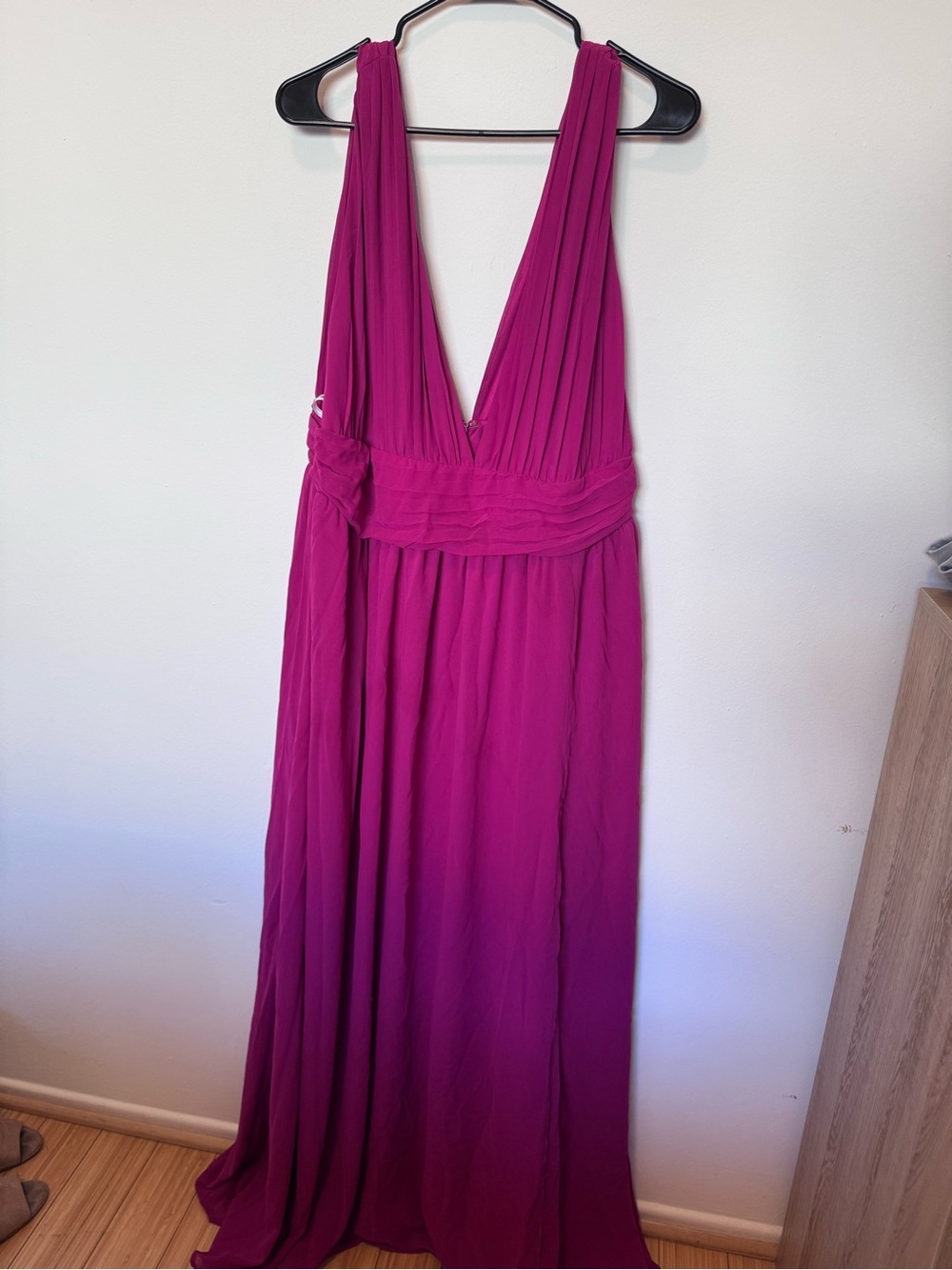 Women's Deep V Maxi Dress in Magenta
